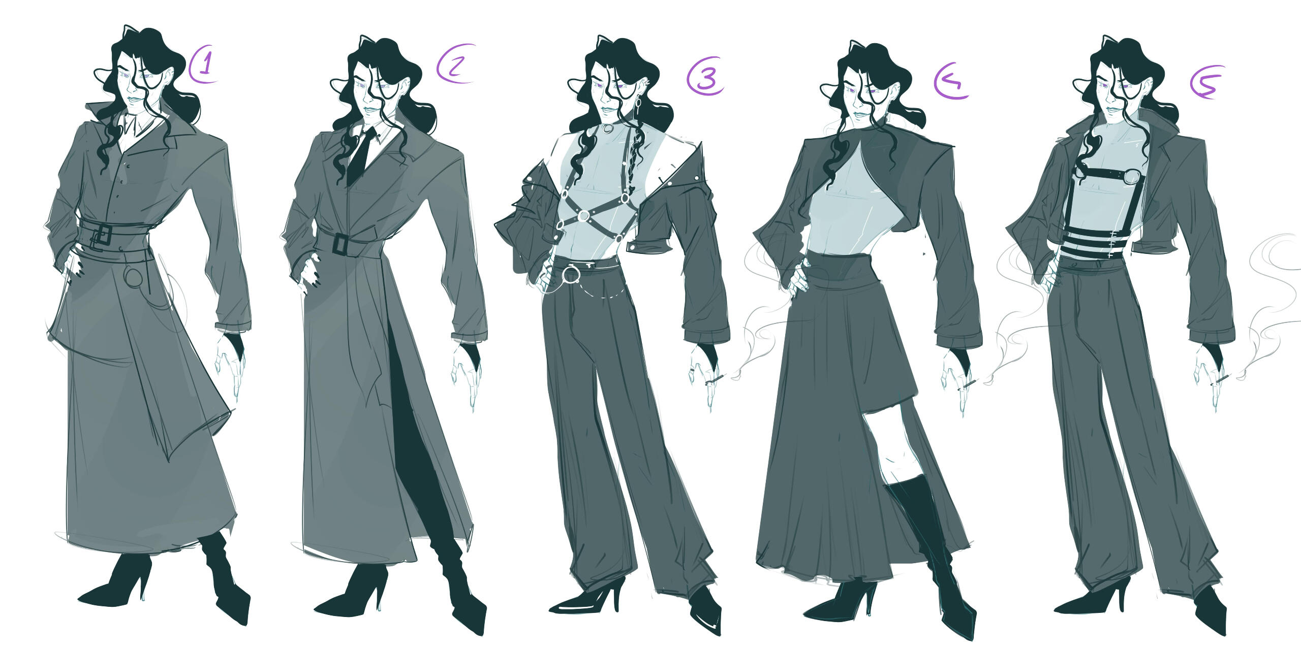 VTM TTRPG character design - Avery Outfit Options